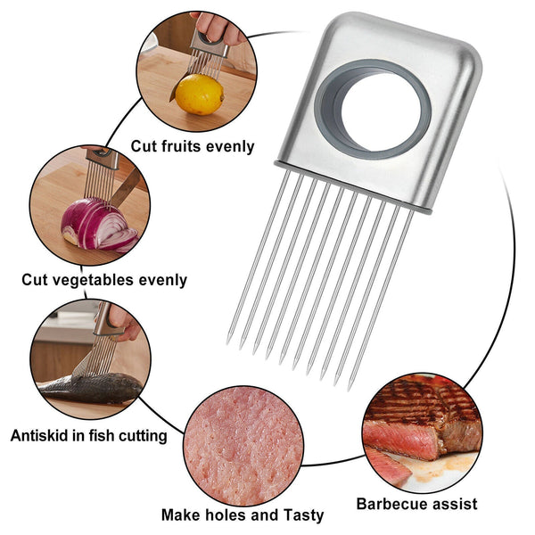 Onion Holder Slicer Vegetable tools Tomato Cutter Stainless Steel Kitchen Gadget - Ajhiza  